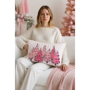 NEW Pink Christmas‎ Trees Striped Decorative Pillow Cover Holiday Decor